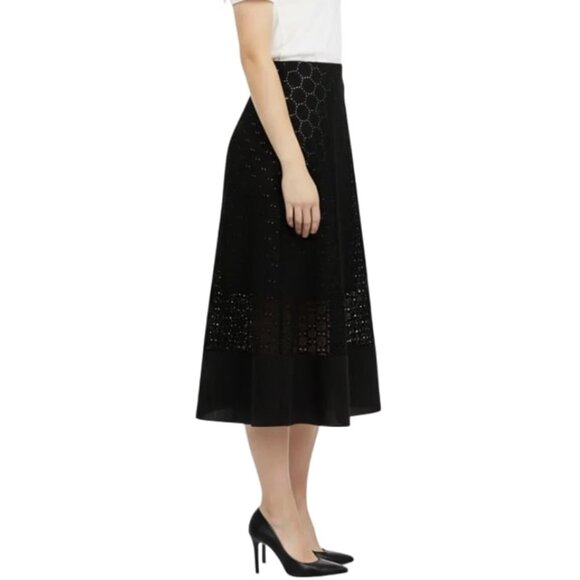 Grace Dane Lewis Cotton Eyelets Flare Skirt Lined Black Side Zip Womens Size 8 - Picture 2 of 6